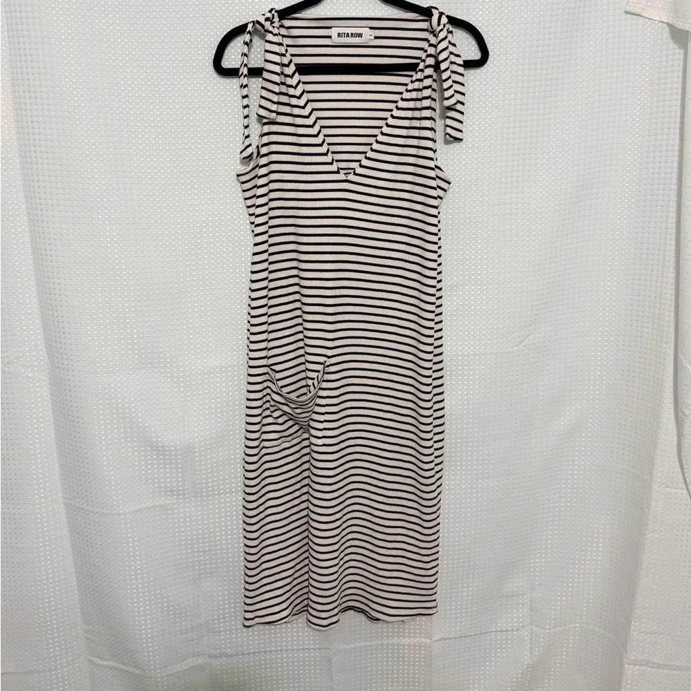 Rita Row Concha Navy/White Stripe Tie Straps V Neck Cotton Blend S - Picture 5 of 8